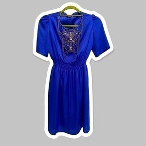 GIANNI BINI S Bejeweled Blue Sateen Dress